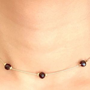Faux Jet 3 Bead Choker Necklace Snake Chain 12-17”